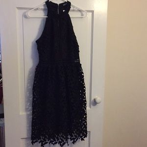 Black lace detailed midi-dress
